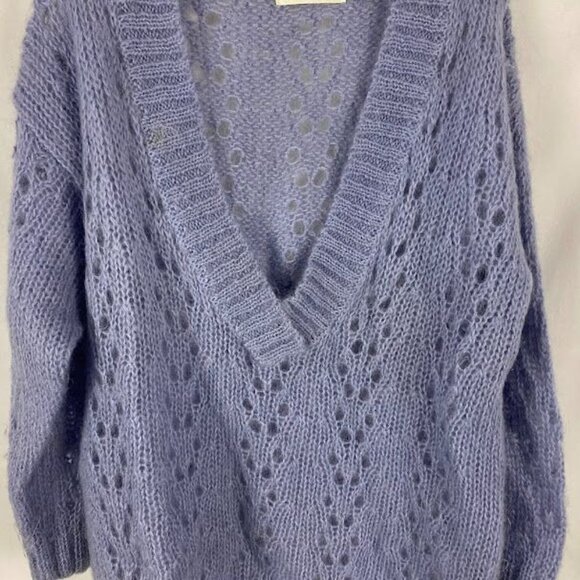 Chelsea Young Lt. Blue Mohair V Neck Loose Knit Sweater Women's Large - Picture 4 of 13